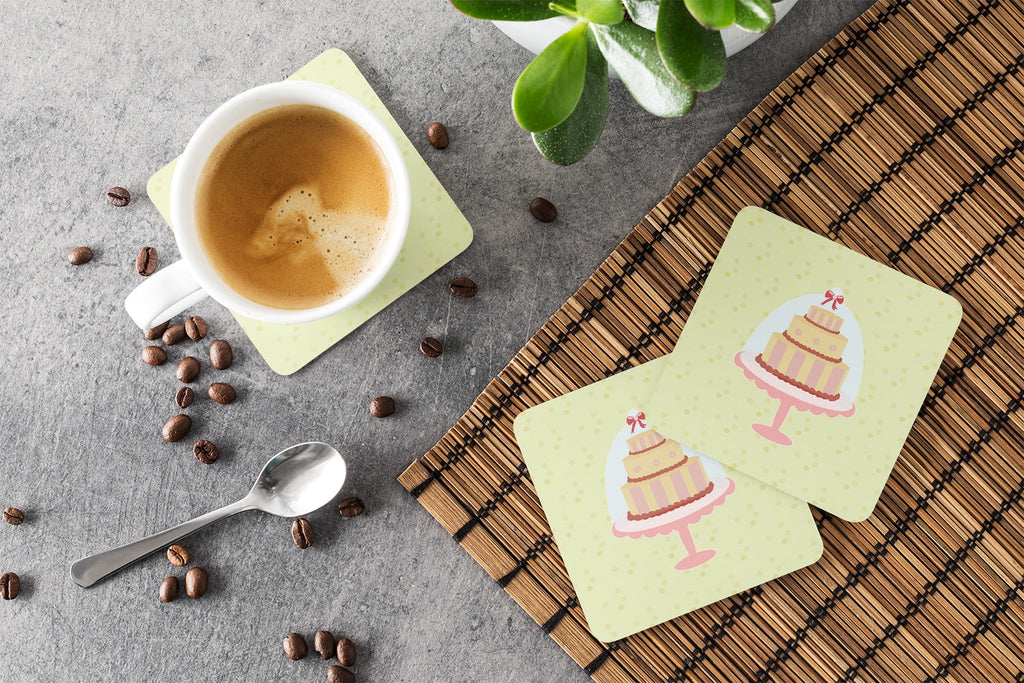 Decorated Cake on Green Foam Coasters Set of 4 Cup Coasters for Indoor Outdoor, Tabletop Protection, Anti Slip, Mouse pad Material