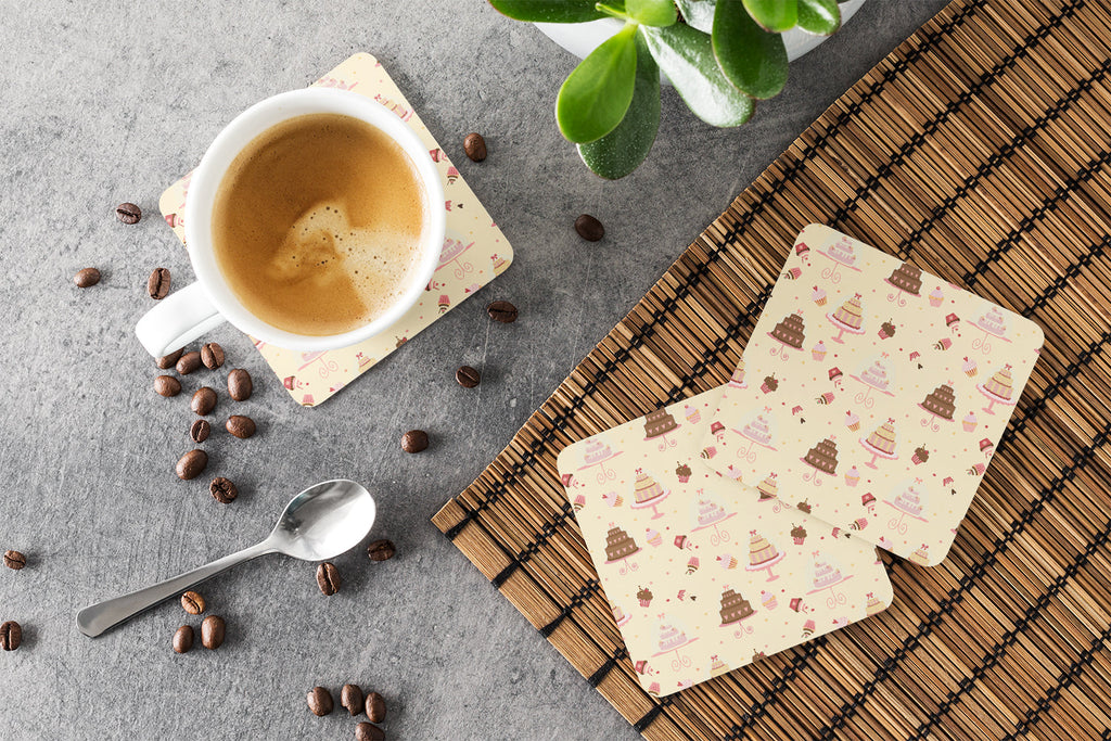 Cakes and Cupcakes Foam Coasters Set of 4 Cup Coasters for Indoor Outdoor, Tabletop Protection, Anti Slip, Mouse pad Material