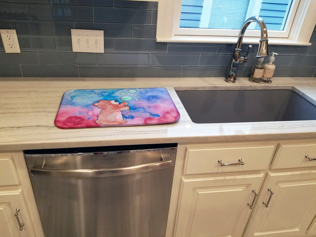 Bear and Bubbles Watercolor Dish Drying Mat Absorbent Dish Drying Mat Pad for Kitchen Counter Dish Drainer Mat for Countertop, 14 x 21", Multicolor