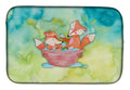 Foxes Bathing Watercolor Dish Drying Mat Absorbent Dish Drying Mat Pad for Kitchen Counter Dish Drainer Mat for Countertop, 14 x 21", Multicolor