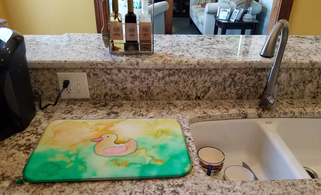 Rubber Duckie Watercolor Dish Drying Mat Absorbent Dish Drying Mat Pad for Kitchen Counter Dish Drainer Mat for Countertop, 14 x 21", Multicolor