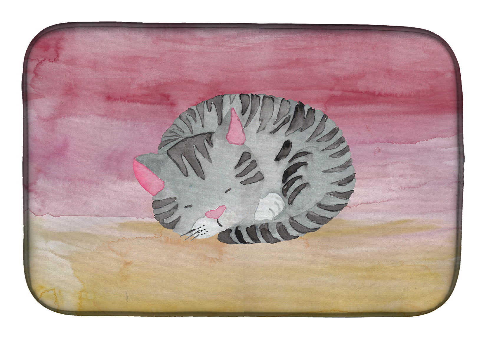 Sleeping Grey Cat Watercolor Dish Drying Mat Absorbent Dish Drying Mat Pad for Kitchen Counter Dish Drainer Mat for Countertop, 14 x 21", Multicolor