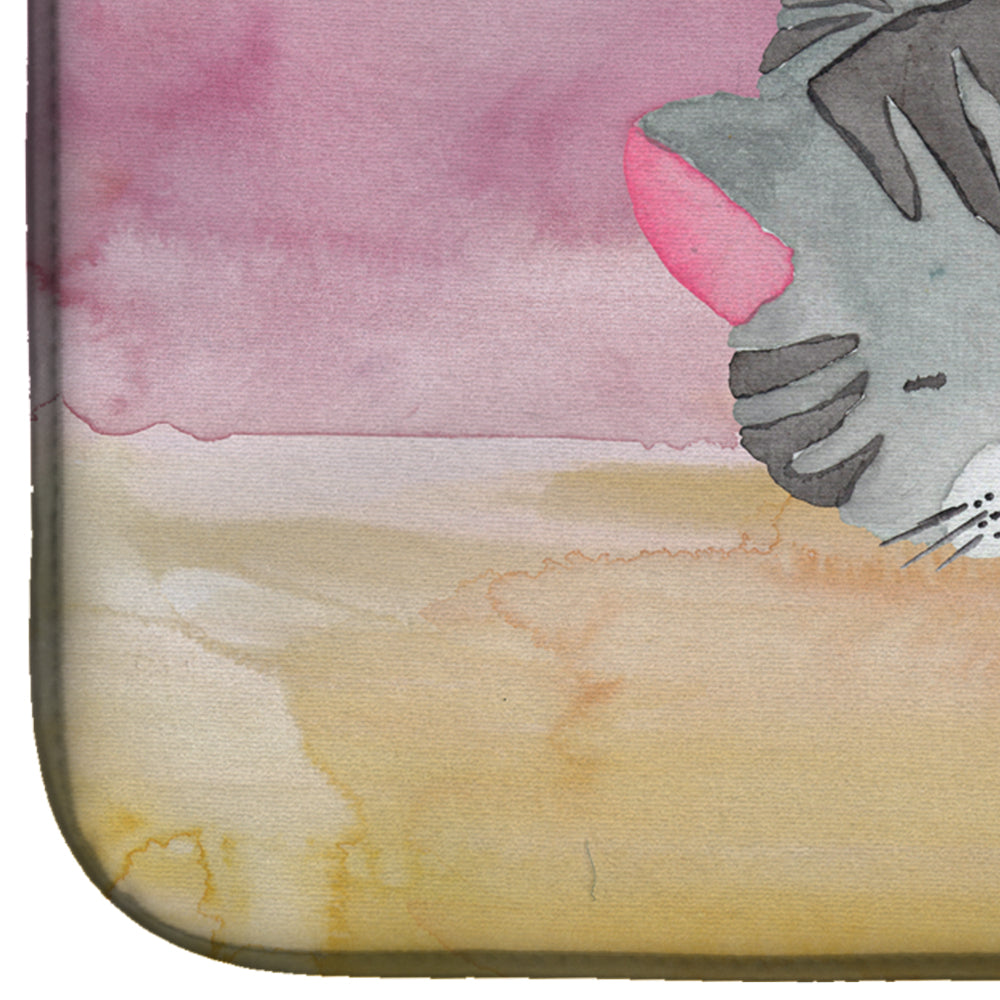 Sleeping Grey Cat Watercolor Dish Drying Mat Absorbent Dish Drying Mat Pad for Kitchen Counter Dish Drainer Mat for Countertop, 14 x 21", Multicolor
