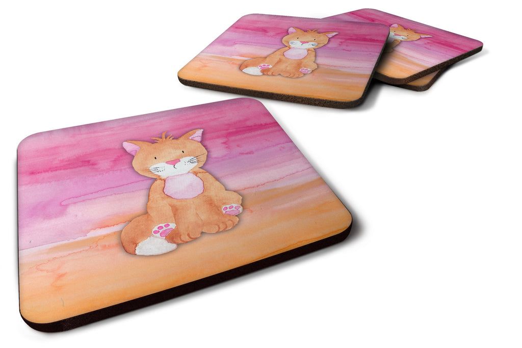 Orange Cat Watercolor Foam Coasters Set of 4 Cup Coasters for Indoor Outdoor, Tabletop Protection, Anti Slip, Mouse pad Material