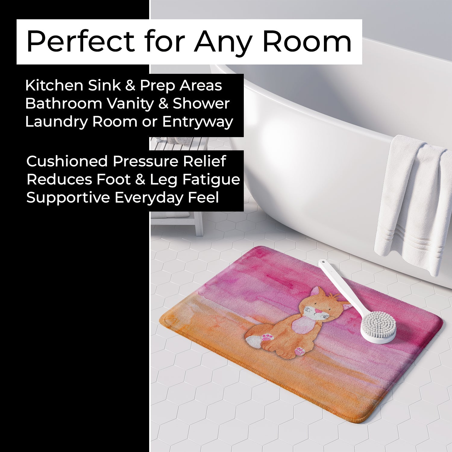 Orange Cat Watercolor Memory Foam Kitchen Mat Machine Washable Anti-Fatigue Cushion Comfort Bath or Kitchen Rug