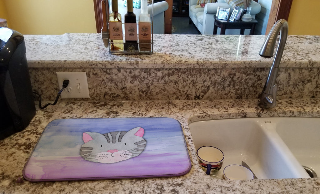 Cat Face Watercolor Dish Drying Mat Absorbent Dish Drying Mat Pad for Kitchen Counter Dish Drainer Mat for Countertop, 14 x 21", Multicolor