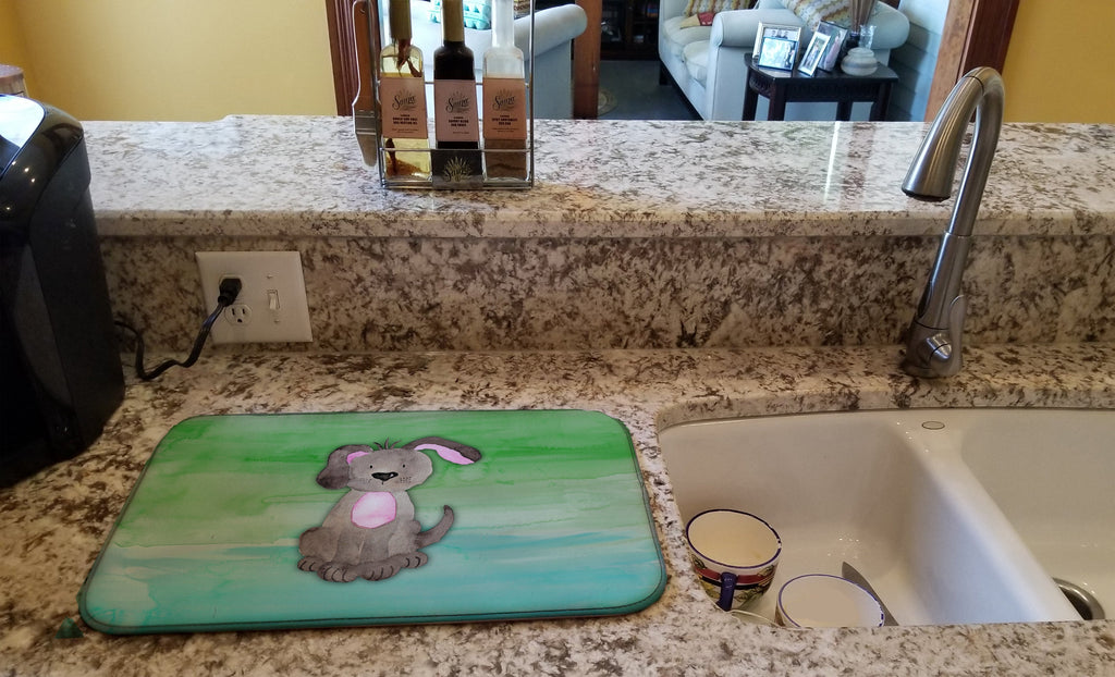 Dog Teal and Green Watercolor Dish Drying Mat Absorbent Dish Drying Mat Pad for Kitchen Counter Dish Drainer Mat for Countertop, 14 x 21", Multicolor