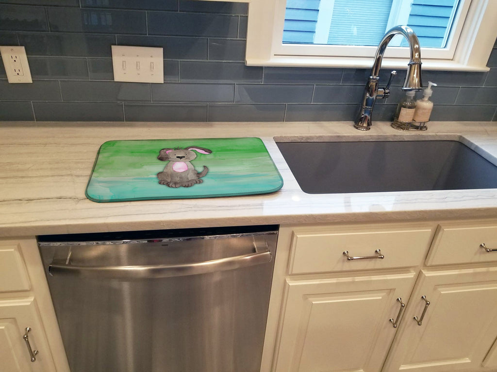 Dog Teal and Green Watercolor Dish Drying Mat Absorbent Dish Drying Mat Pad for Kitchen Counter Dish Drainer Mat for Countertop, 14 x 21", Multicolor