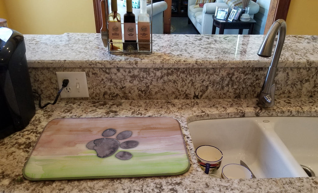 Dog Paw Watercolor Dish Drying Mat Absorbent Dish Drying Mat Pad for Kitchen Counter Dish Drainer Mat for Countertop, 14 x 21", Multicolor
