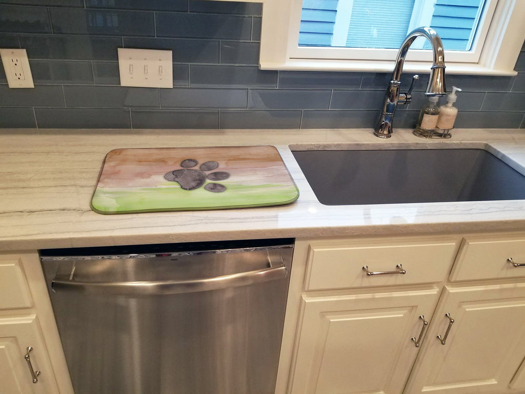 Dog Paw Watercolor Dish Drying Mat Absorbent Dish Drying Mat Pad for Kitchen Counter Dish Drainer Mat for Countertop, 14 x 21", Multicolor