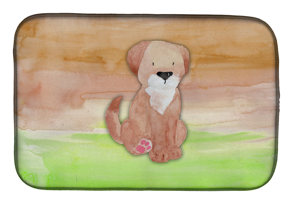 Dog Green and Brown Watercolor Dish Drying Mat Absorbent Dish Drying Mat Pad for Kitchen Counter Dish Drainer Mat for Countertop, 14 x 21", Multicolor