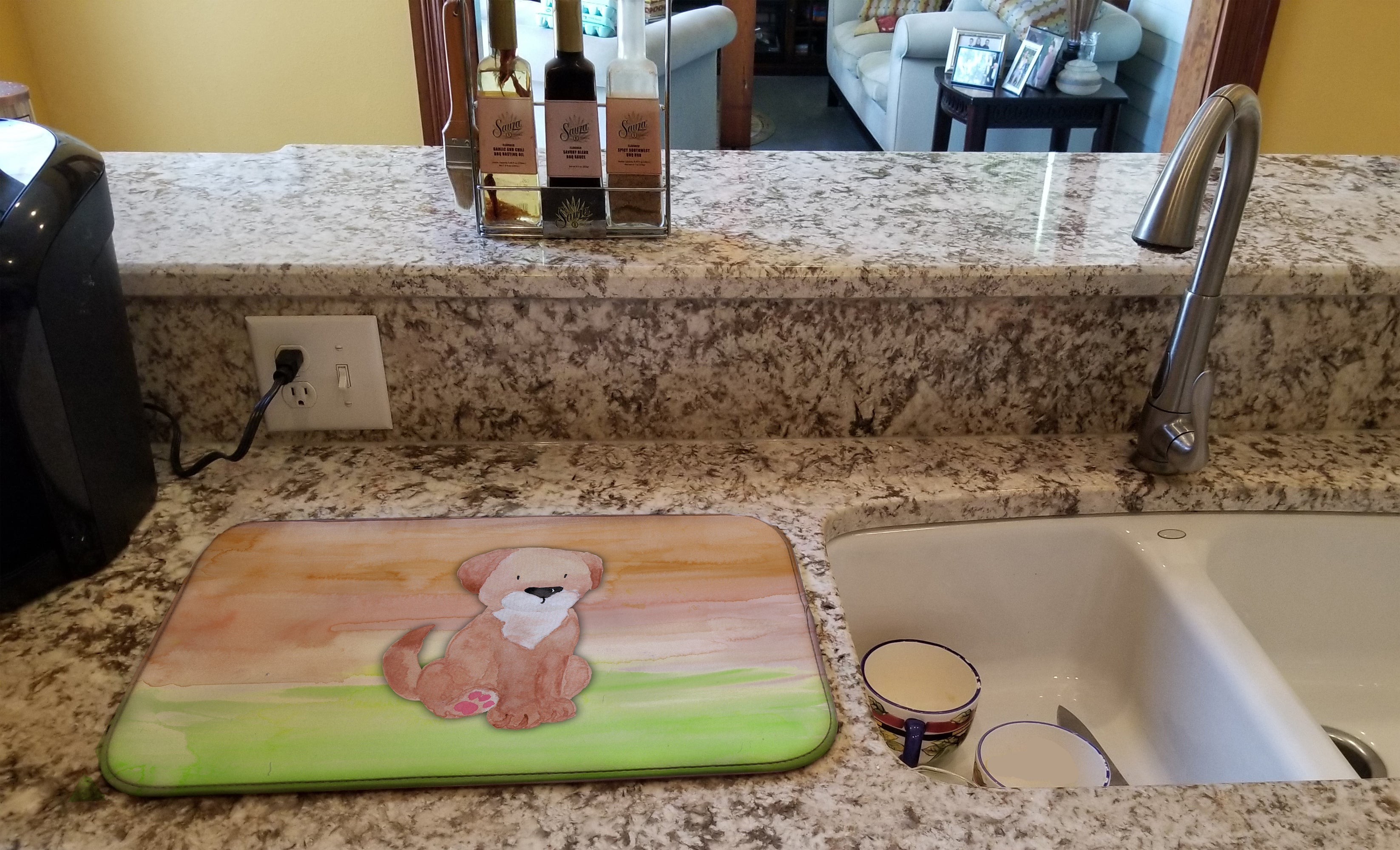 Dog Green and Brown Watercolor Dish Drying Mat Absorbent Dish Drying Mat Pad for Kitchen Counter Dish Drainer Mat for Countertop, 14 x 21", Multicolor
