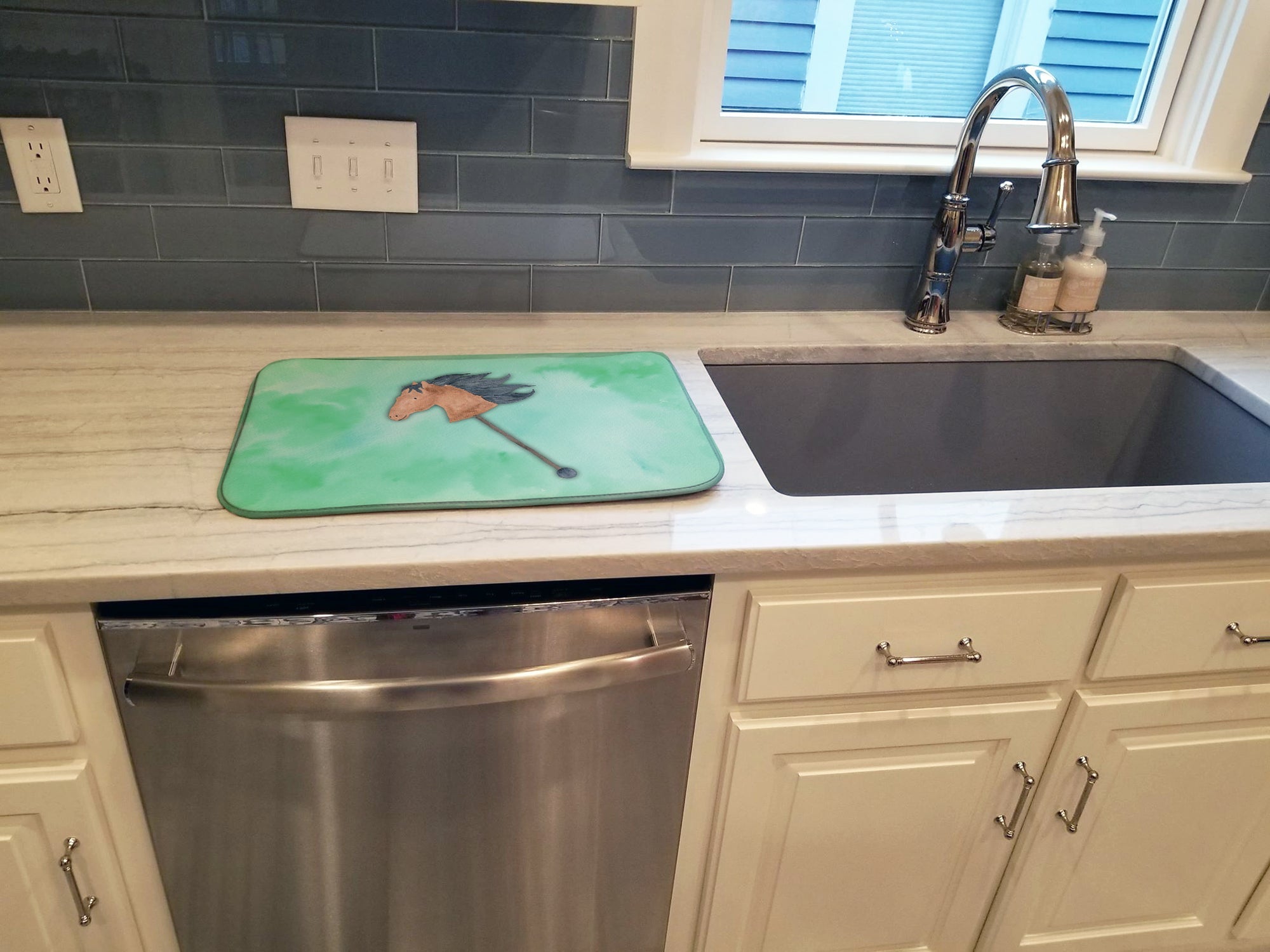 Stick Horse Watercolor Dish Drying Mat Absorbent Dish Drying Mat Pad for Kitchen Counter Dish Drainer Mat for Countertop, 14 x 21", Multicolor