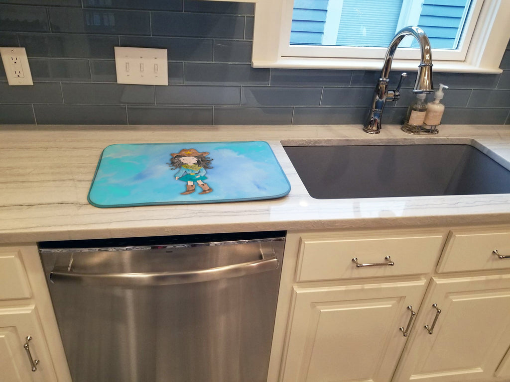 Cowgirl Watercolor Dish Drying Mat Absorbent Dish Drying Mat Pad for Kitchen Counter Dish Drainer Mat for Countertop, 14 x 21", Multicolor