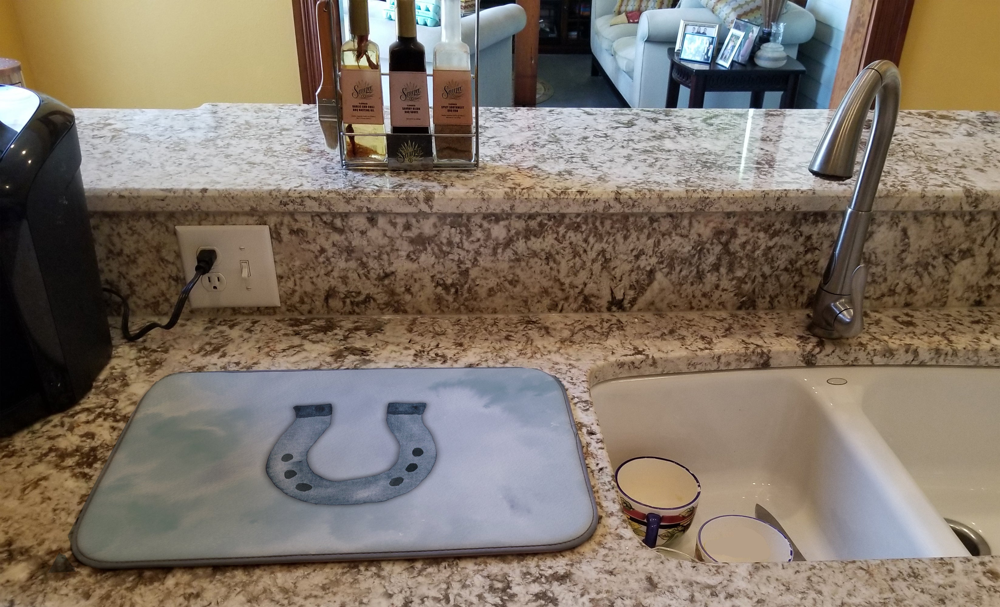 Horseshoe Watercolor Dish Drying Mat Absorbent Dish Drying Mat Pad for Kitchen Counter Dish Drainer Mat for Countertop, 14 x 21", Multicolor