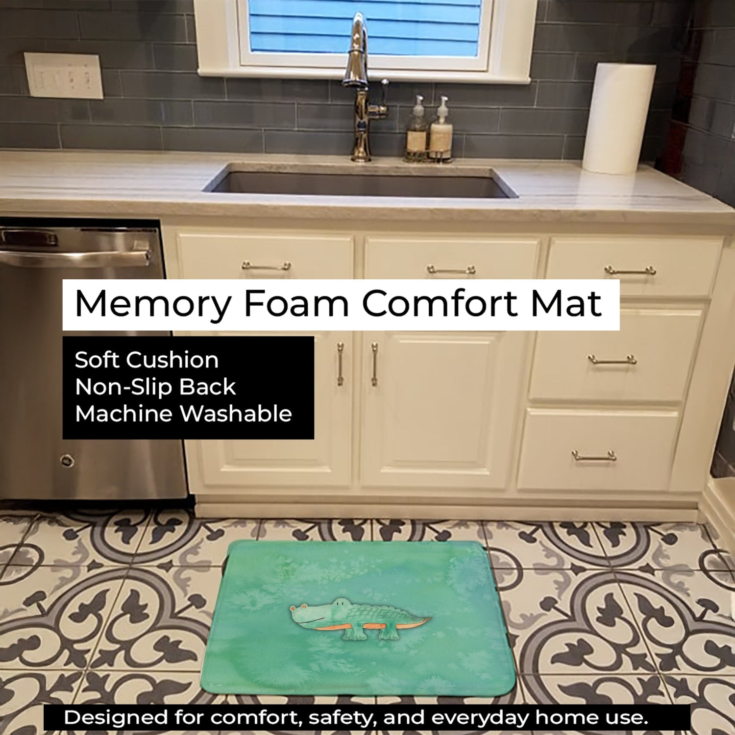 Alligator Watercolor Memory Foam Kitchen Mat Machine Washable Anti-Fatigue Cushion Comfort Bath or Kitchen Rug