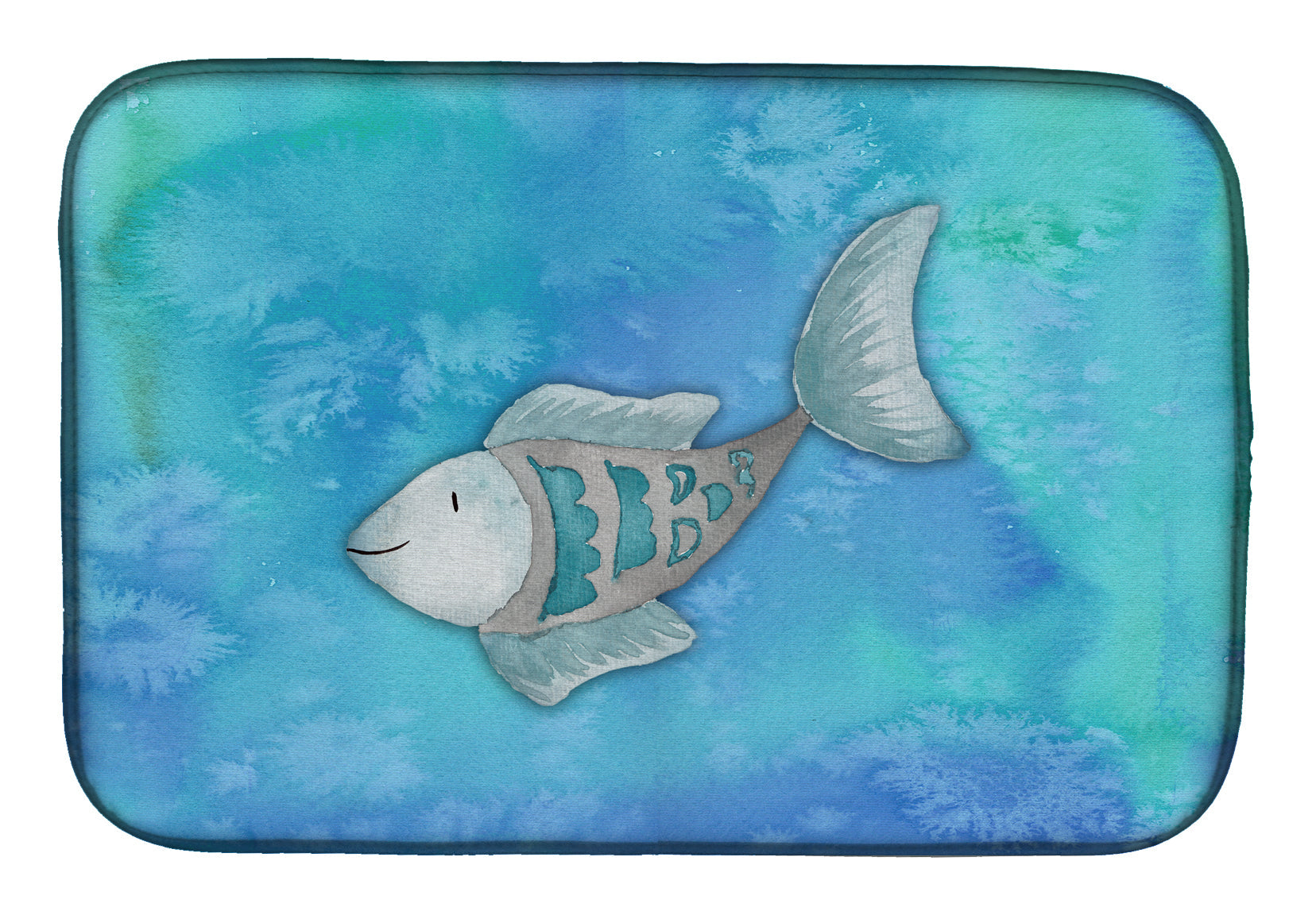 Blue Fish Watercolor Dish Drying Mat Absorbent Dish Drying Mat Pad for Kitchen Counter Dish Drainer Mat for Countertop, 14 x 21", Multicolor