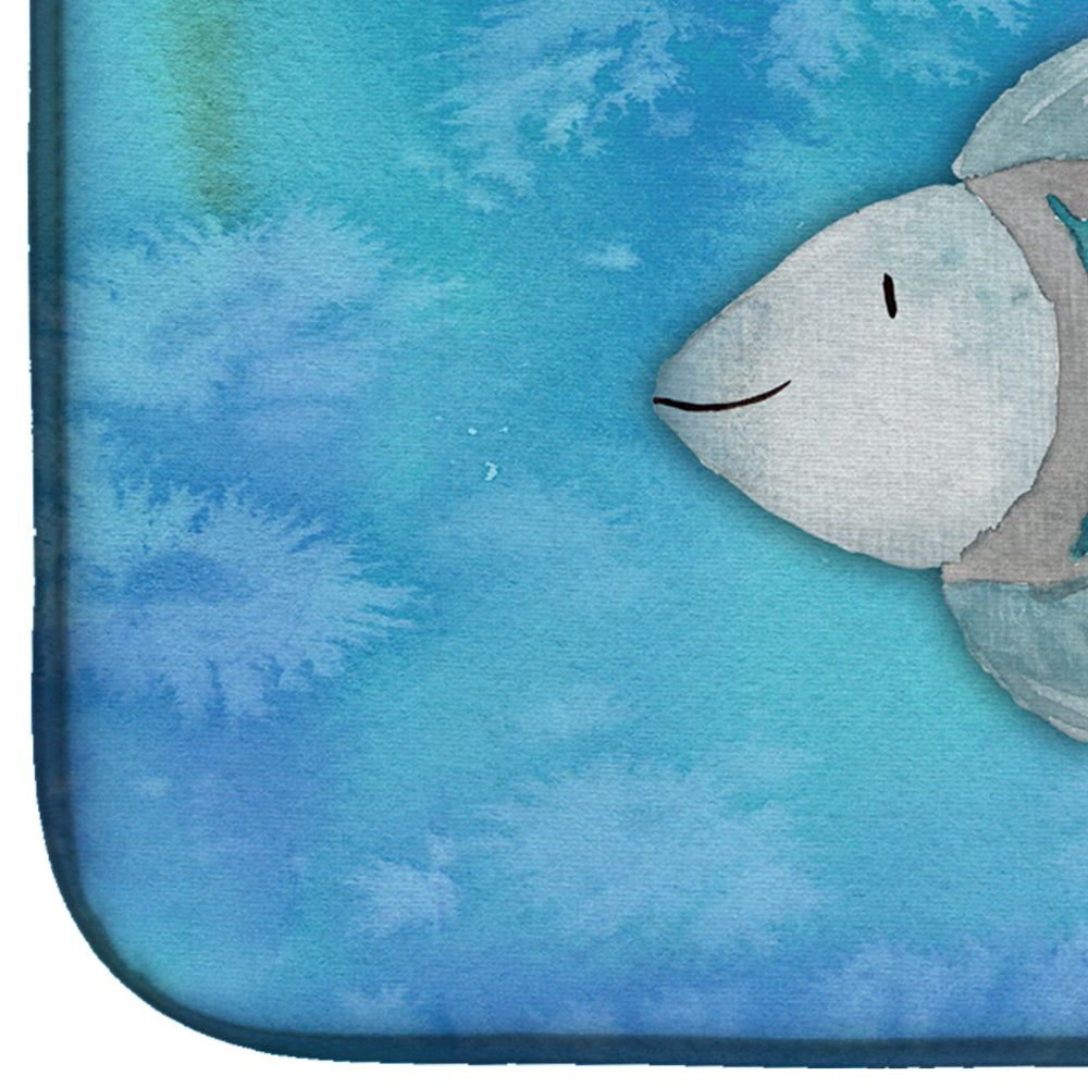 Blue Fish Watercolor Dish Drying Mat Absorbent Dish Drying Mat Pad for Kitchen Counter Dish Drainer Mat for Countertop, 14 x 21", Multicolor