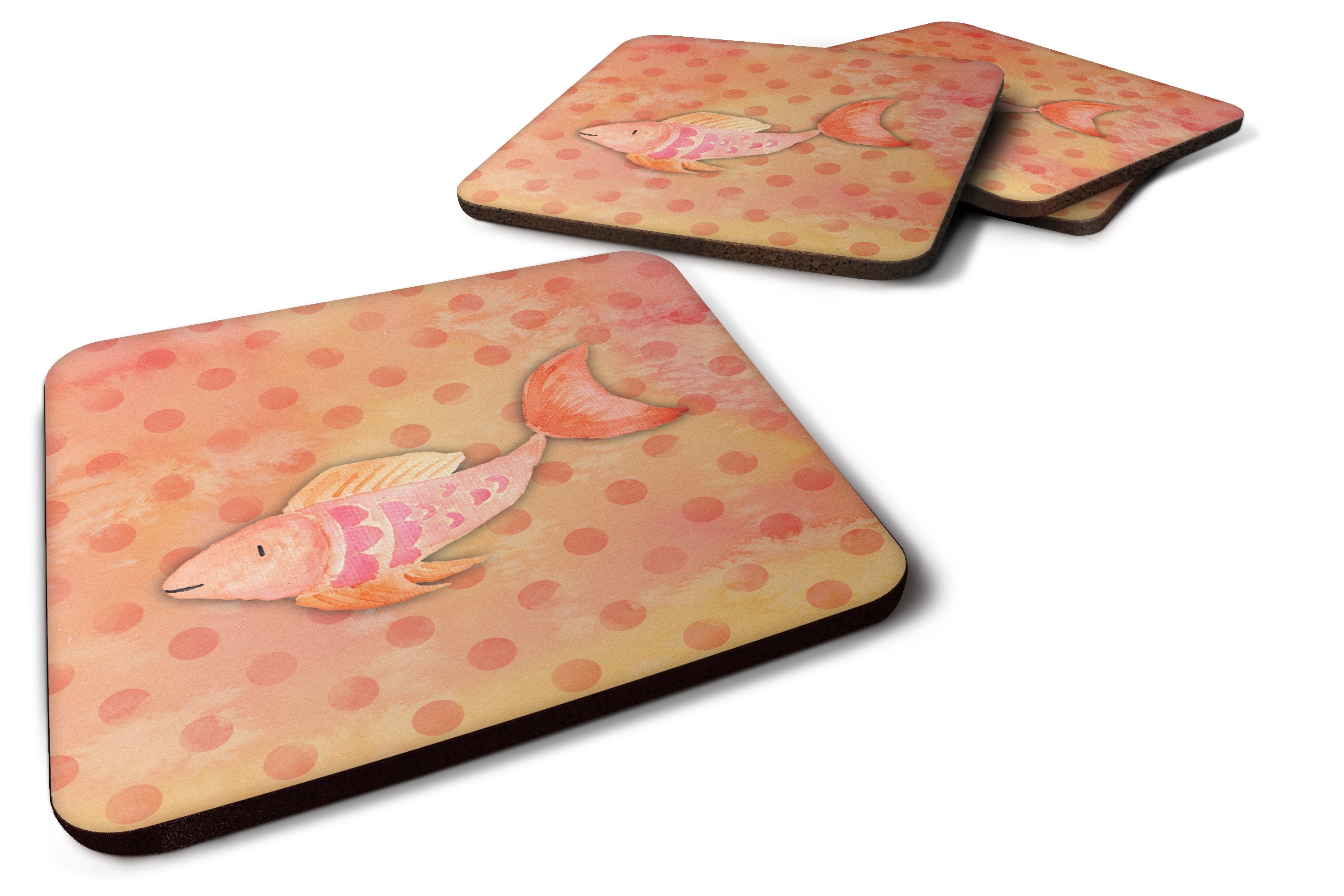 Orange Fish Watercolor Foam Coasters Set of 4 Cup Coasters for Indoor Outdoor, Tabletop Protection, Anti Slip, Mouse pad Material