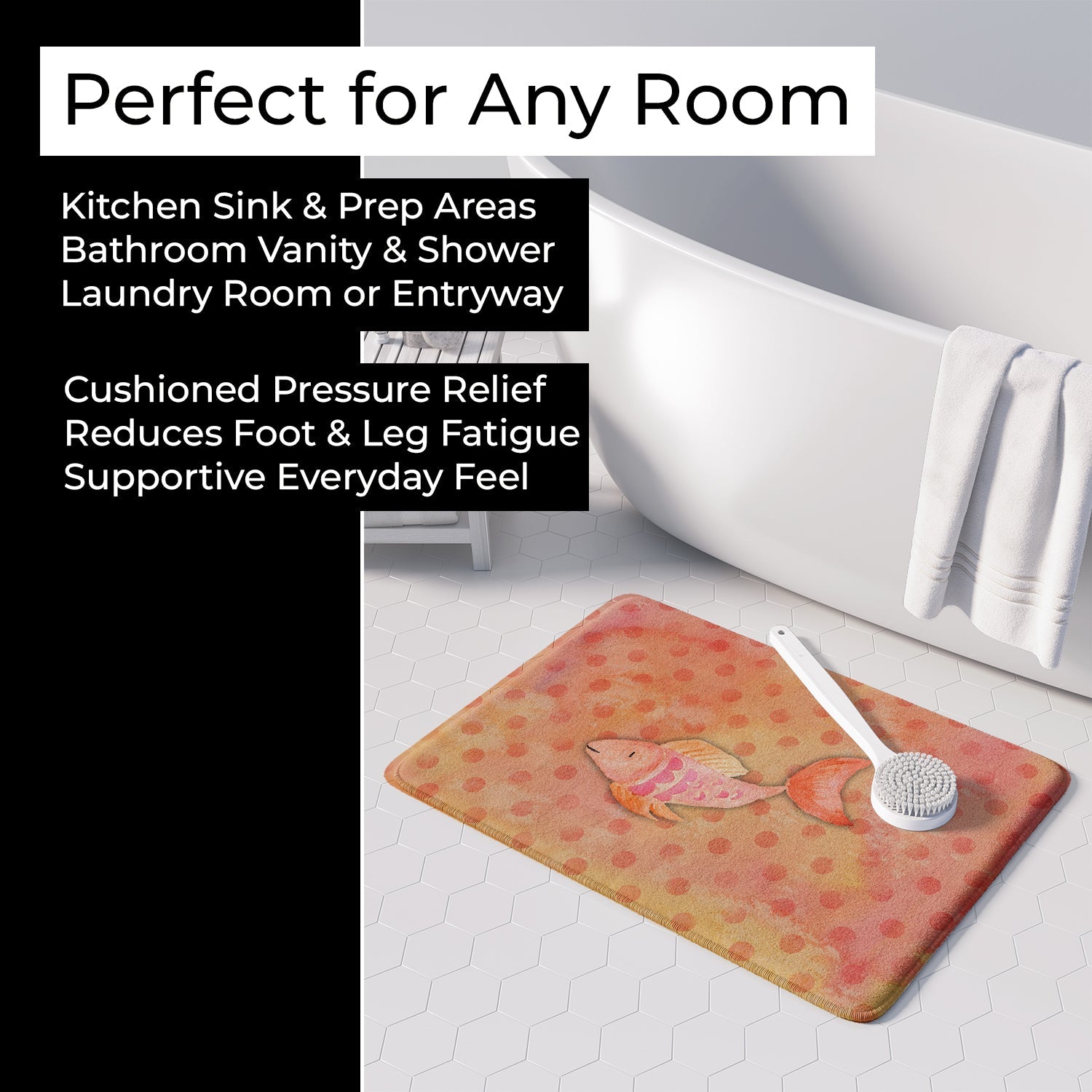 Orange Fish Watercolor Memory Foam Kitchen Mat Machine Washable Anti-Fatigue Cushion Comfort Bath or Kitchen Rug