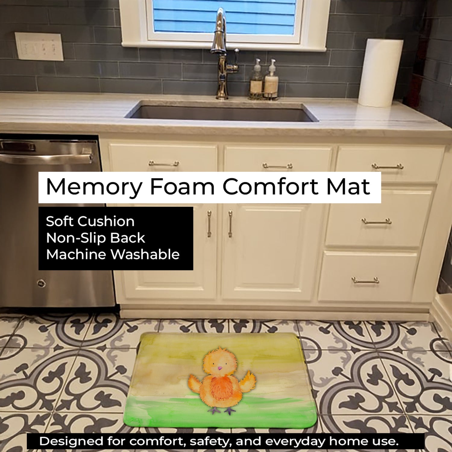 Chicken Watercolor Memory Foam Kitchen Mat Machine Washable Anti-Fatigue Cushion Comfort Bath or Kitchen Rug