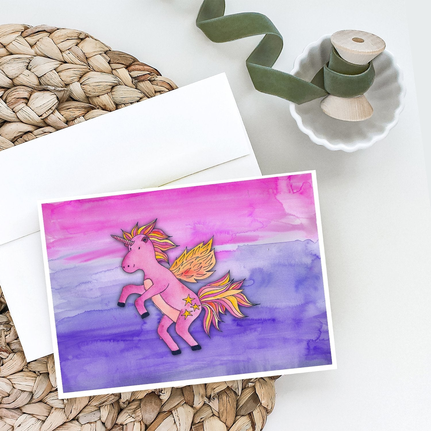Pink Unicorn Watercolor Greeting Cards Pack of 8 Blank Cards with Envelopes Whimsical A7 Size 5x7