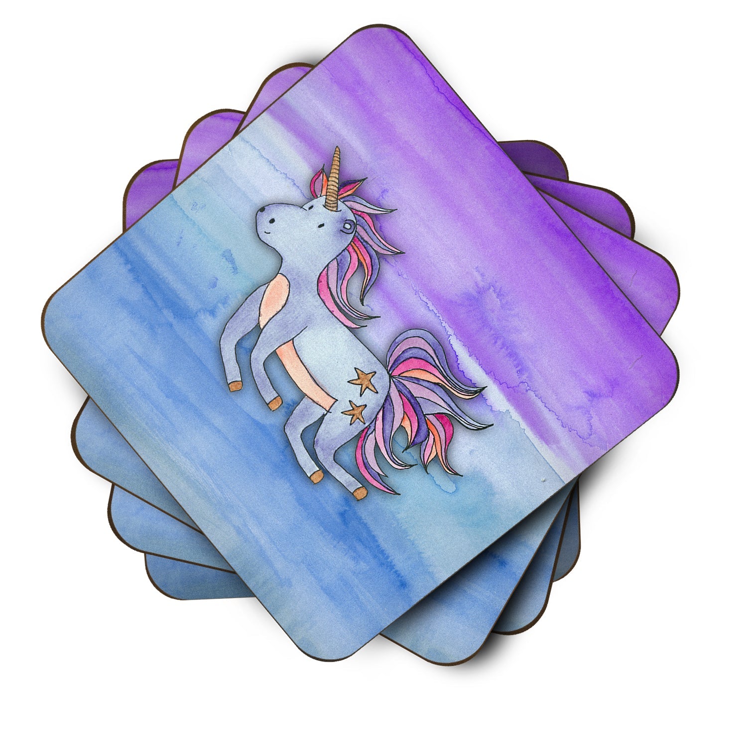 Blue Unicorn Watercolor Foam Coasters Set of 4 Cup Coasters for Indoor Outdoor, Tabletop Protection, Anti Slip, Mouse pad Material