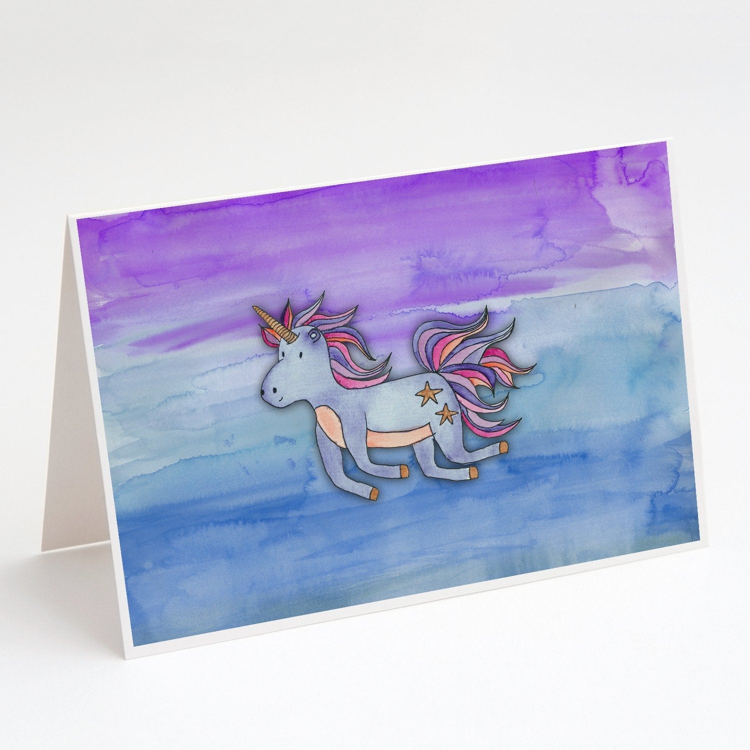 Blue Unicorn Watercolor Greeting Cards Pack of 8 Blank Cards with Envelopes Whimsical A7 Size 5x7