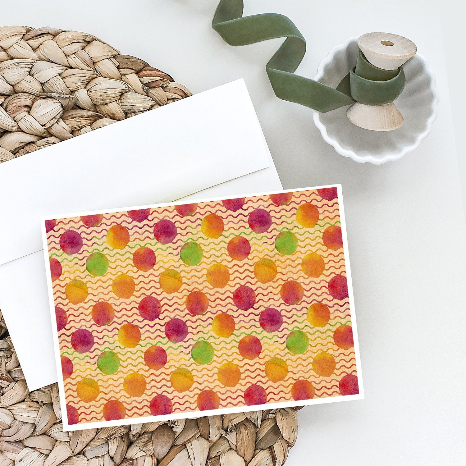 Watercolor Rainbow Dots and Sqiggles Greeting Cards Pack of 8 Blank Cards with Envelopes Whimsical A7 Size 5x7