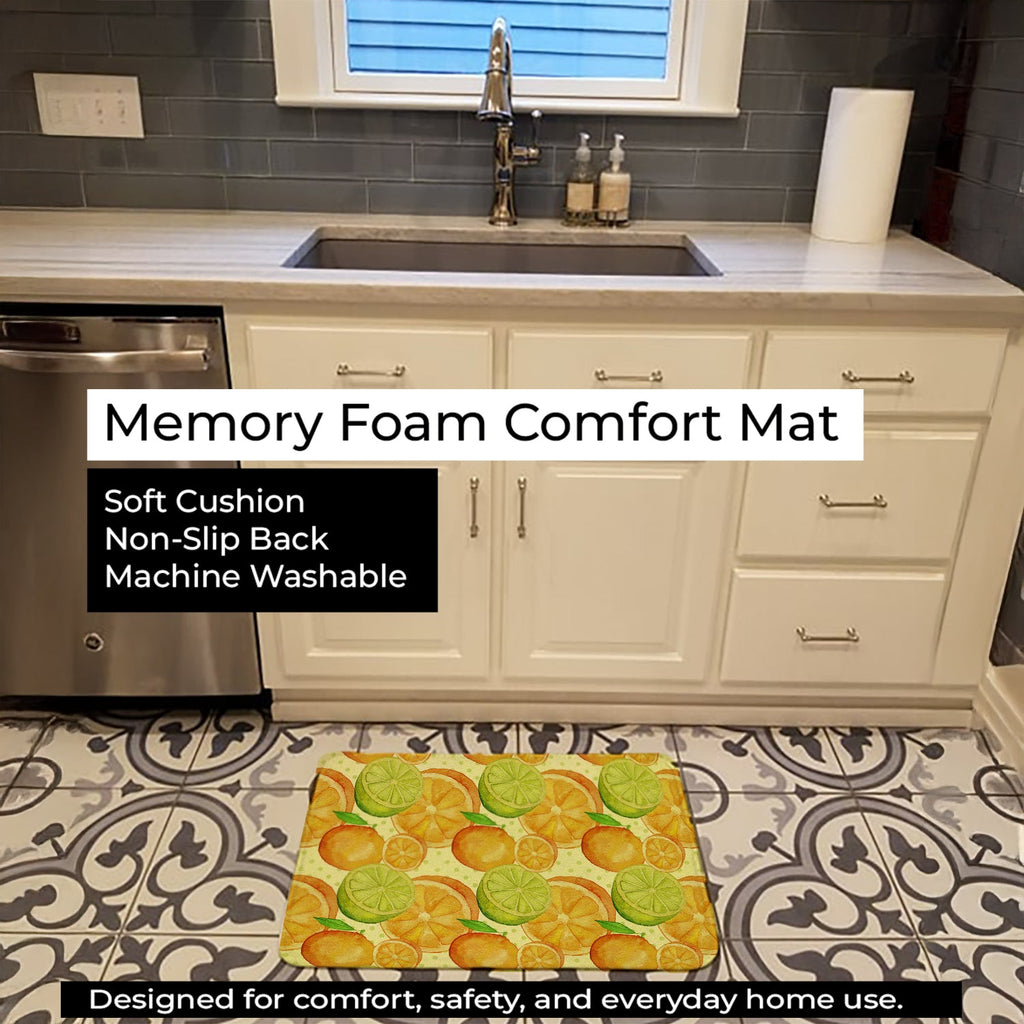 Watercolor Limes and Oranges Citrus Memory Foam Kitchen Mat Machine Washable Anti-Fatigue Cushion Comfort Bath or Kitchen Rug