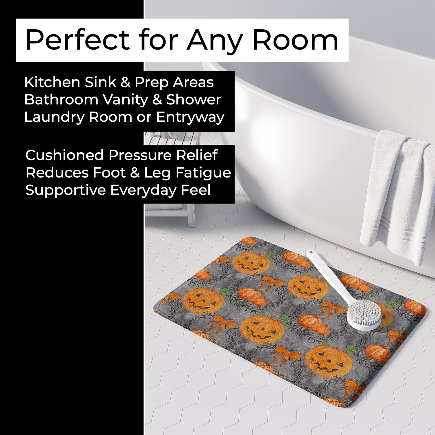 Watecolor Halloween Pumpkins Memory Foam Kitchen Mat Machine Washable Anti-Fatigue Cushion Comfort Bath or Kitchen Rug