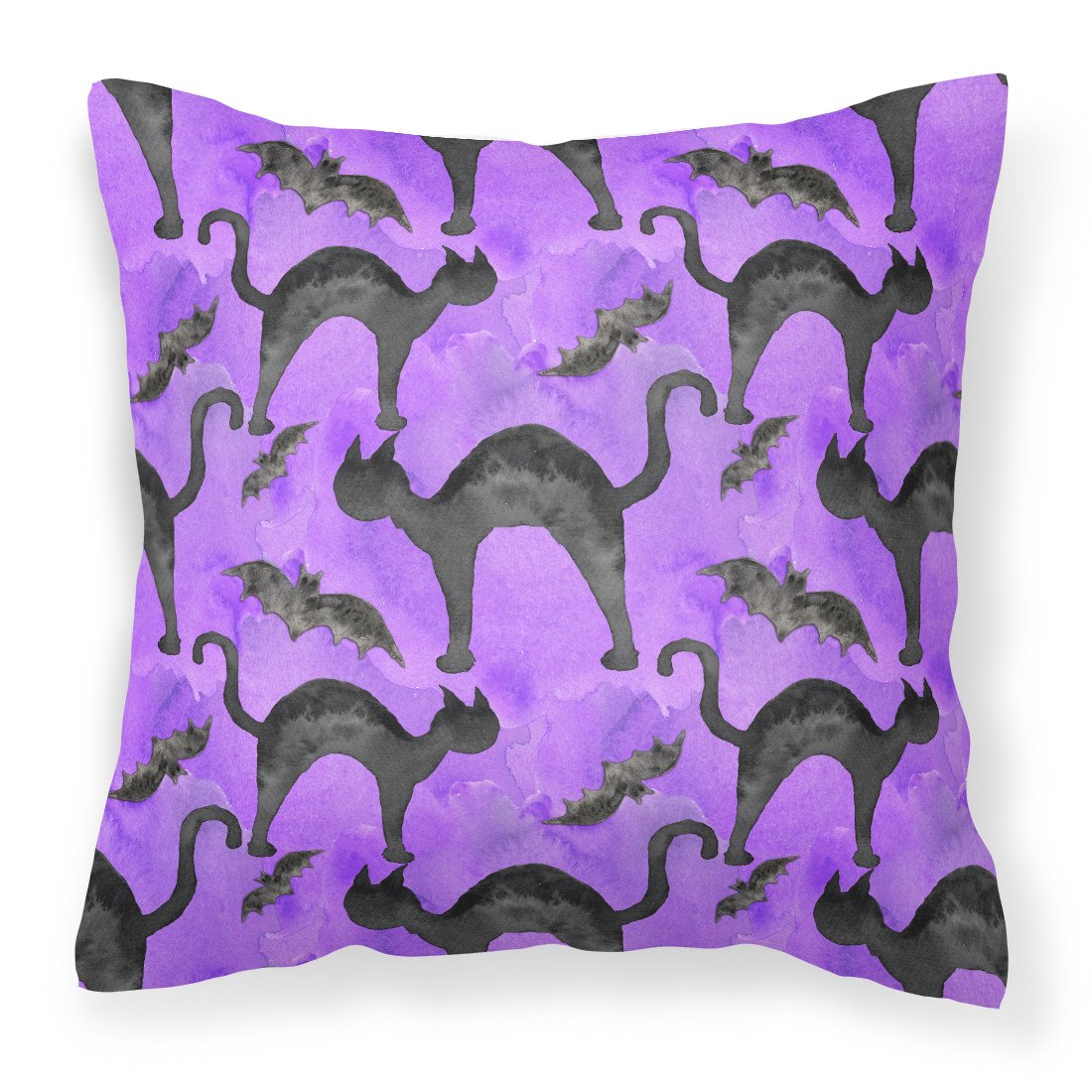Watecolor Halloween Black Cats on Purple Decorative Throw Pillow 18x18 Indoor Outdoor Accent Cushion, Fabric Cover with Insert for Sofa, Bed, Porch & Living Room