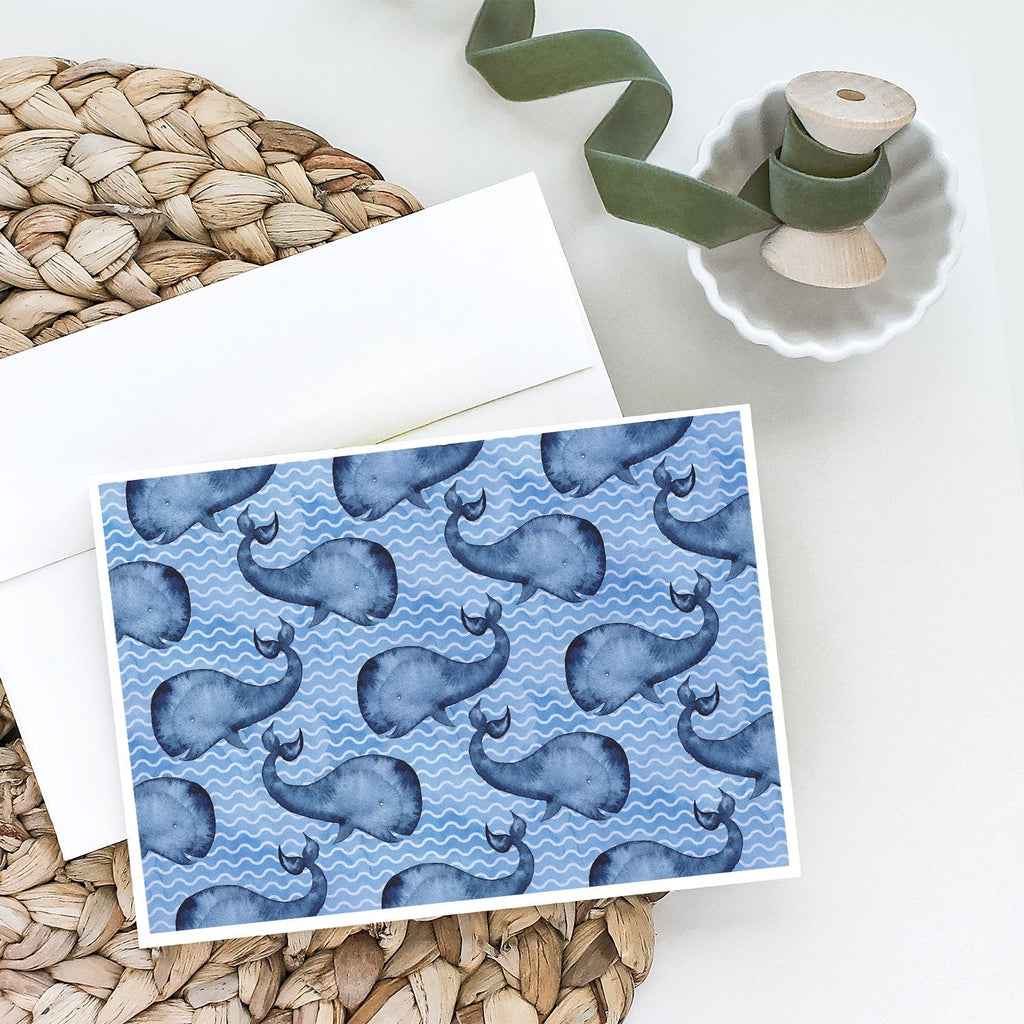 Beach Watercolor Whales Greeting Cards Pack of 8 Blank Cards with Envelopes Whimsical A7 Size 5x7