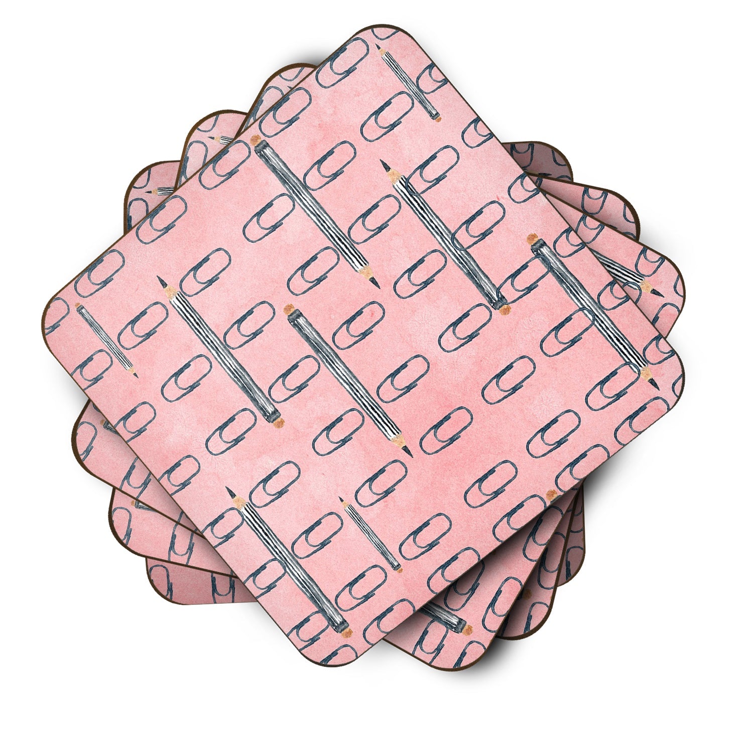 Watercolor Organized Paper Clips Pink Foam Coasters Set of 4 Cup Coasters for Indoor Outdoor, Tabletop Protection, Anti Slip, Mouse pad Material