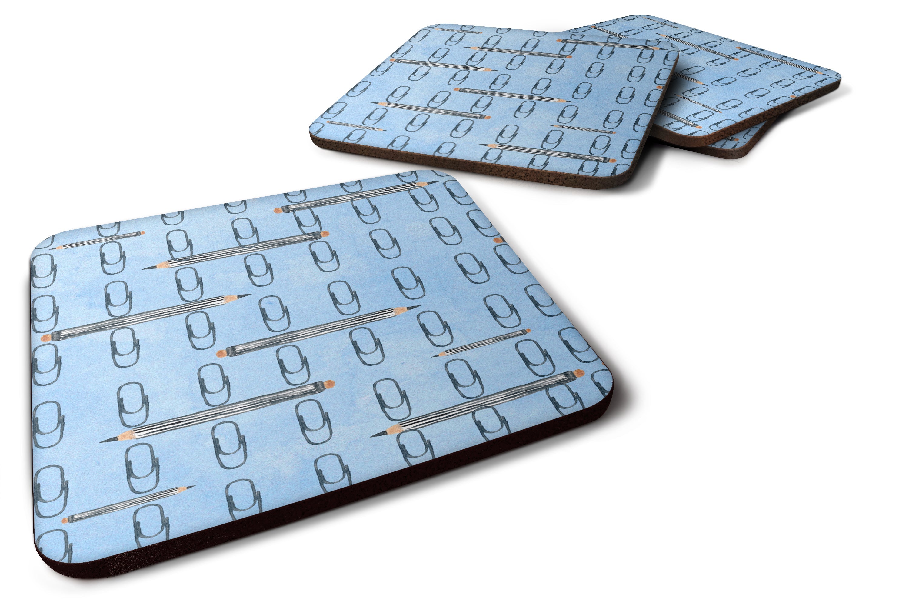 Watercolor Organized Paper Clips Blue Foam Coasters Set of 4 Cup Coasters for Indoor Outdoor, Tabletop Protection, Anti Slip, Mouse pad Material