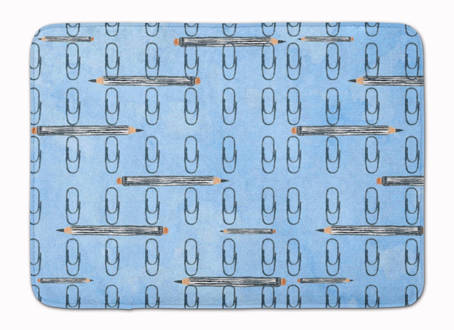 Watercolor Organized Paper Clips Blue Memory Foam Kitchen Mat Machine Washable Anti-Fatigue Cushion Comfort Bath or Kitchen Rug