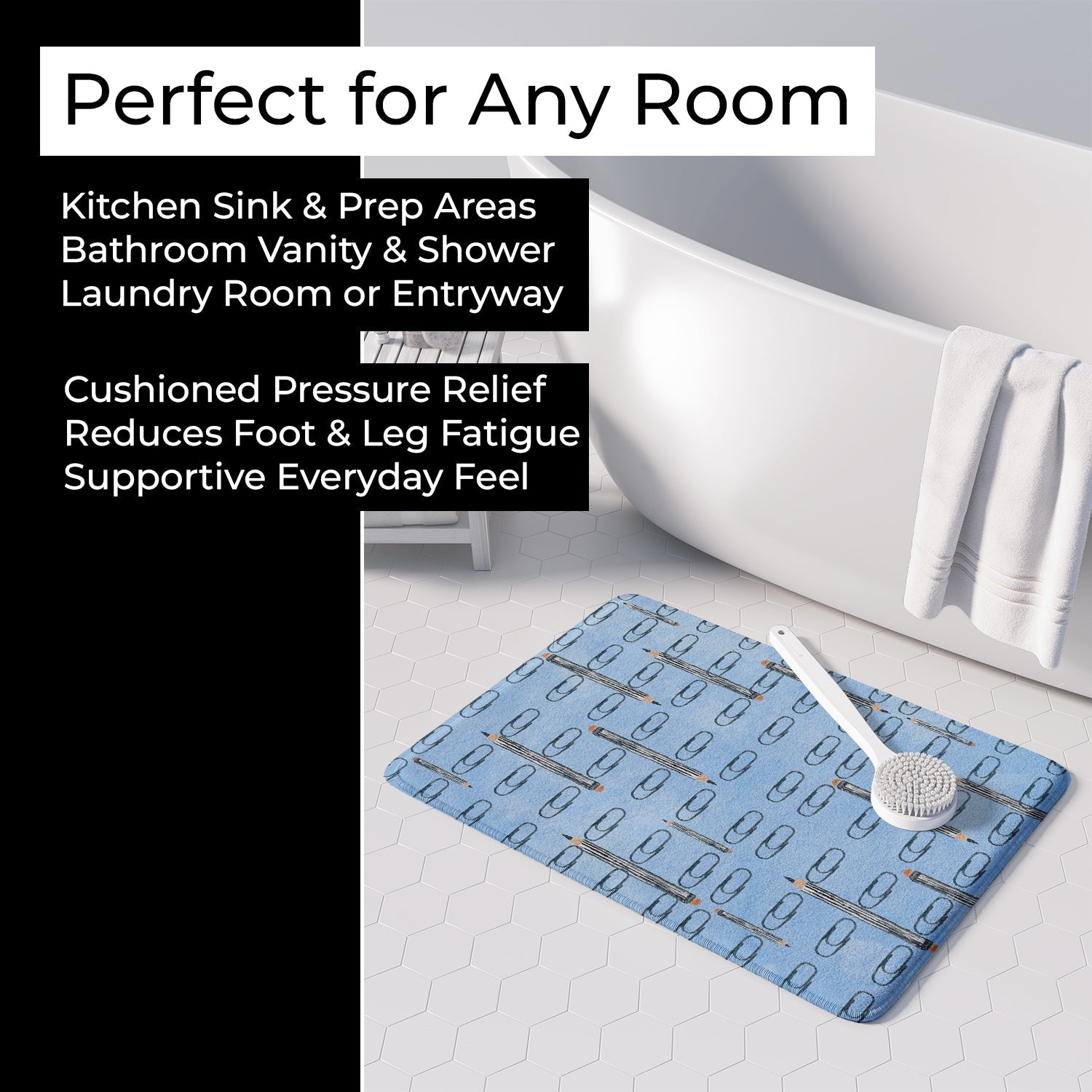Watercolor Organized Paper Clips Blue Memory Foam Kitchen Mat Machine Washable Anti-Fatigue Cushion Comfort Bath or Kitchen Rug
