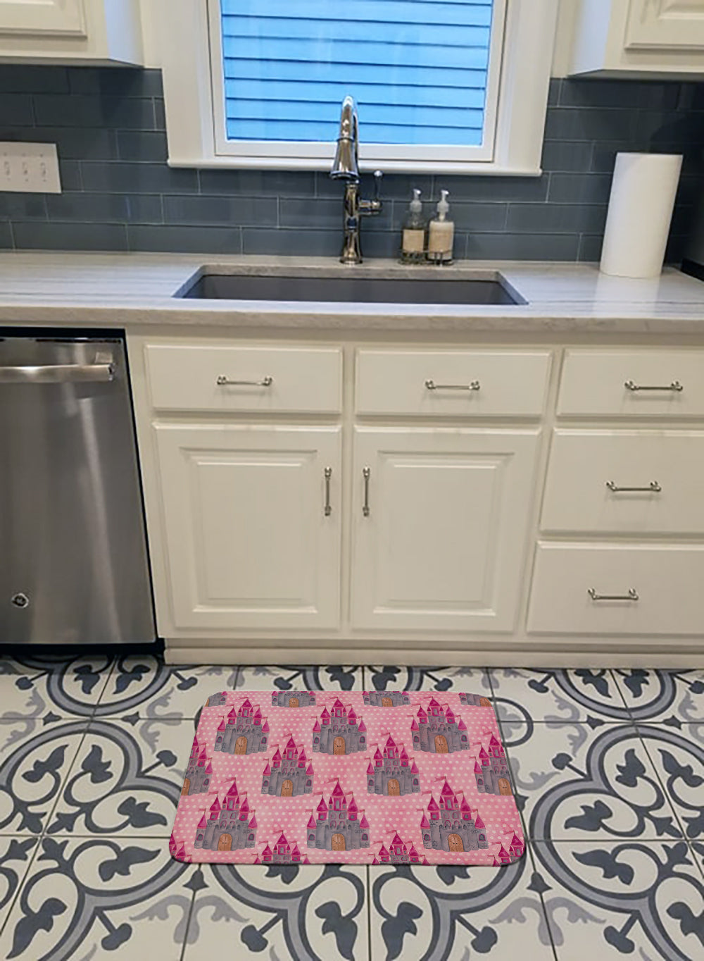 Watercolor Princess Castle Memory Foam Kitchen Mat Machine Washable Anti-Fatigue Cushion Comfort Bath or Kitchen Rug