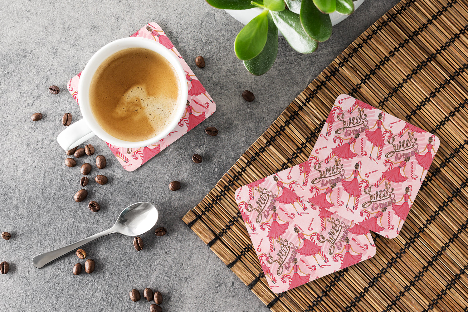 Watercolor Sweets Galore Foam Coasters Set of 4 Cup Coasters for Indoor Outdoor, Tabletop Protection, Anti Slip, Mouse pad Material