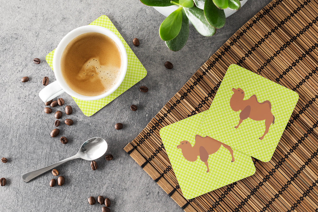 Bactrian Camel Green Foam Coasters Set of 4 Cup Coasters for Indoor Outdoor, Tabletop Protection, Anti Slip, Mouse pad Material