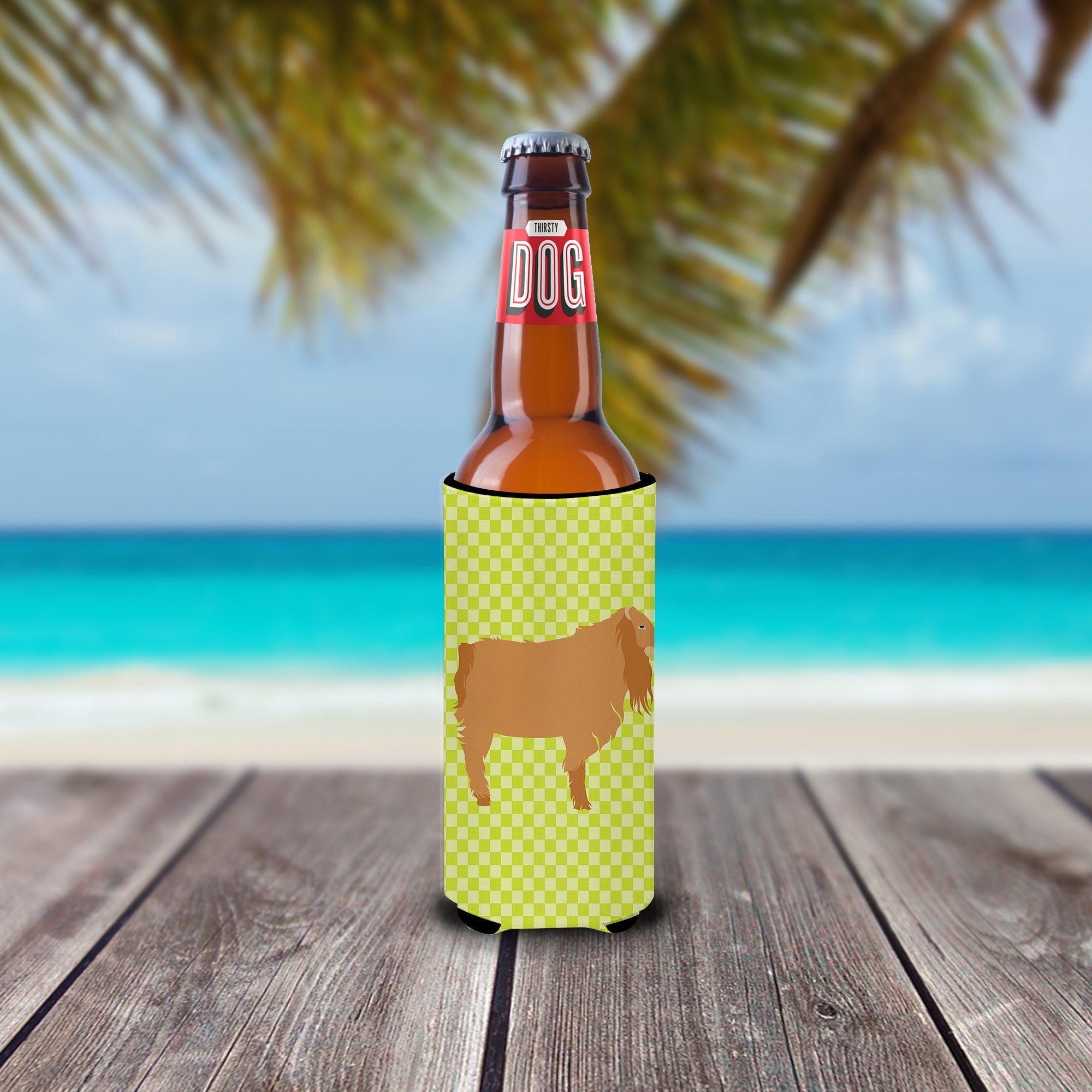 American Lamancha Goat Green Slim Can Hugger , Insulated Foam Hugger for 12 oz Slim Cans, Beer Bottles & Water Bottles, Printed in USA
