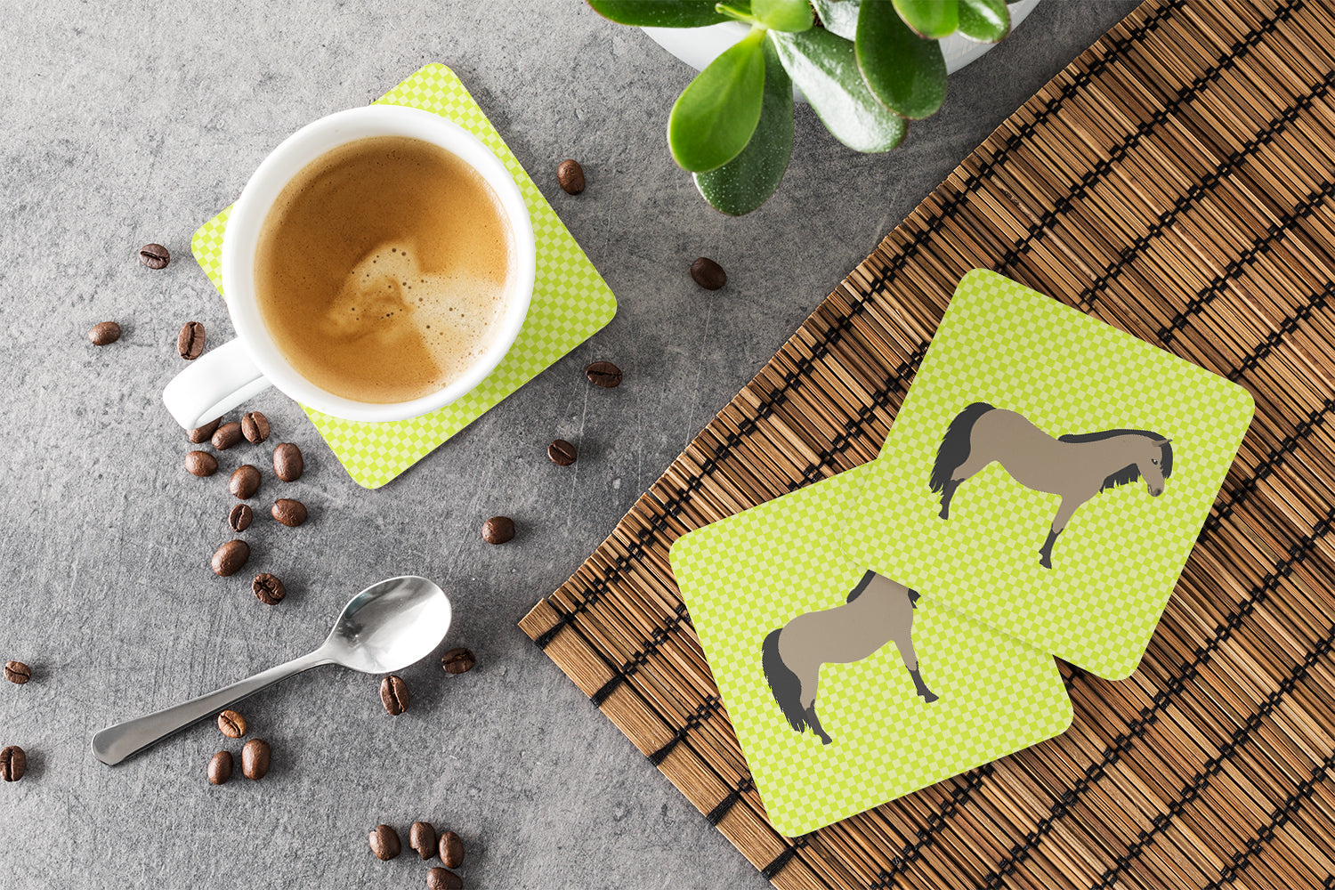 Welsh Pony Horse Green Foam Coasters Set of 4 Cup Coasters for Indoor Outdoor, Tabletop Protection, Anti Slip, Mouse pad Material