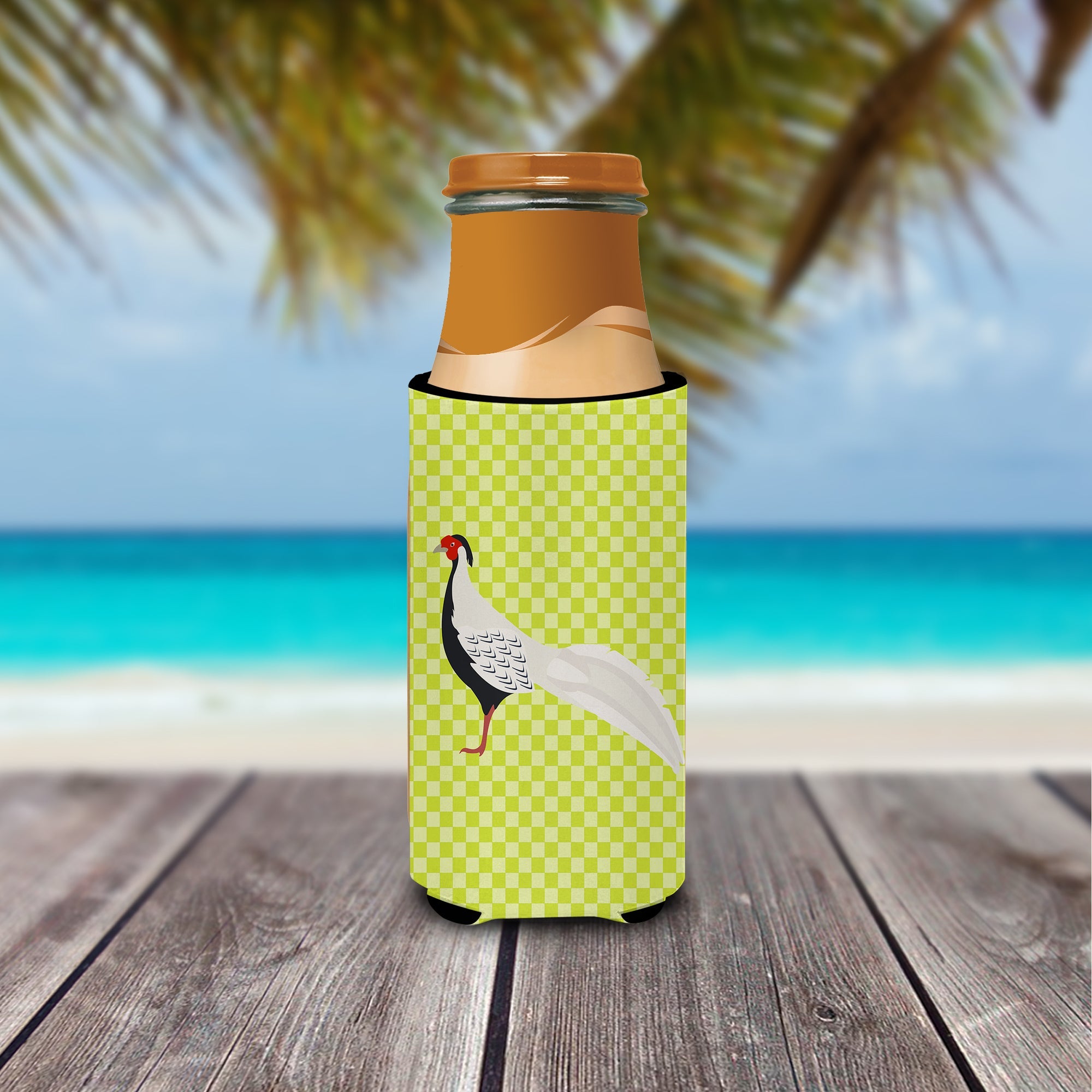 Silver Pheasant Green Slim Can Hugger , Insulated Foam Hugger for 12 oz Slim Cans, Beer Bottles & Water Bottles, Printed in USA