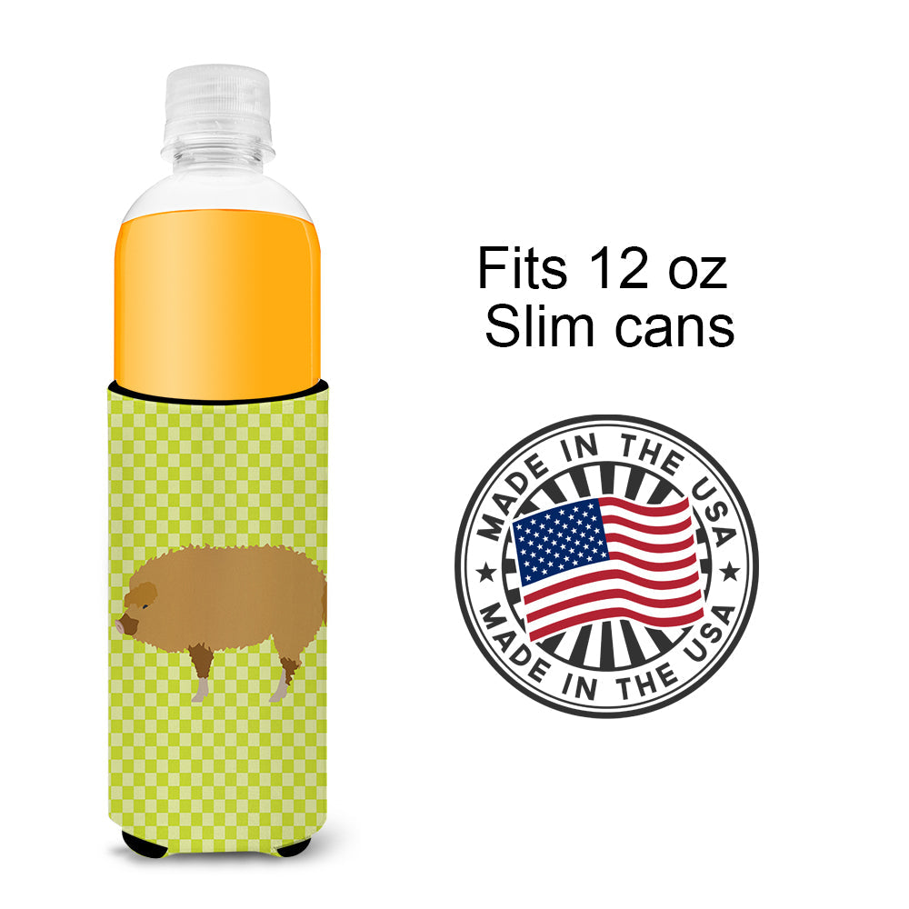 Hungarian Mangalica Pig Green Slim Can Hugger , Insulated Foam Hugger for 12 oz Slim Cans, Beer Bottles & Water Bottles, Printed in USA