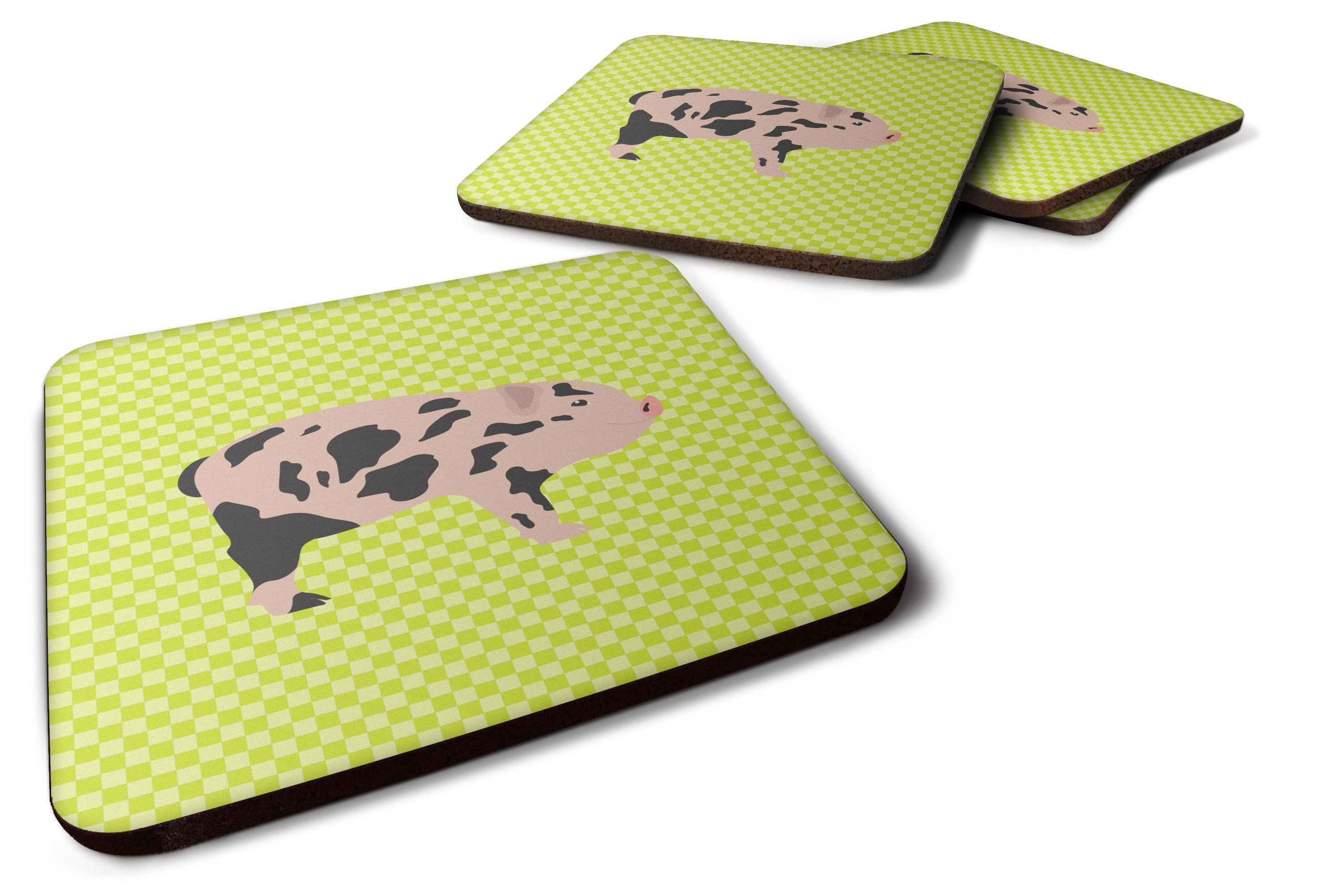 Mini Miniature Pig Green Foam Coasters Set of 4 Cup Coasters for Indoor Outdoor, Tabletop Protection, Anti Slip, Mouse pad Material