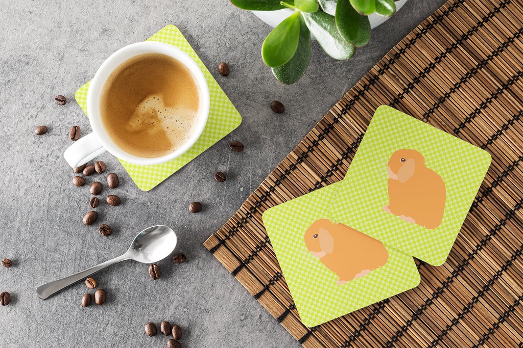 Holland Lop Rabbit Green Foam Coasters Set of 4 Cup Coasters for Indoor Outdoor, Tabletop Protection, Anti Slip, Mouse pad Material