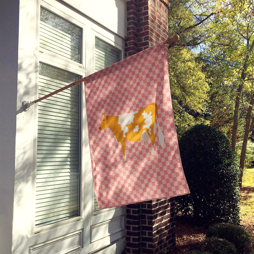 Guernsey Cow Pink Check House Flag 28x40 Porch Sleeve Pole Decorative Outside Yard Banner Artwork Wall Hanging, Polyester