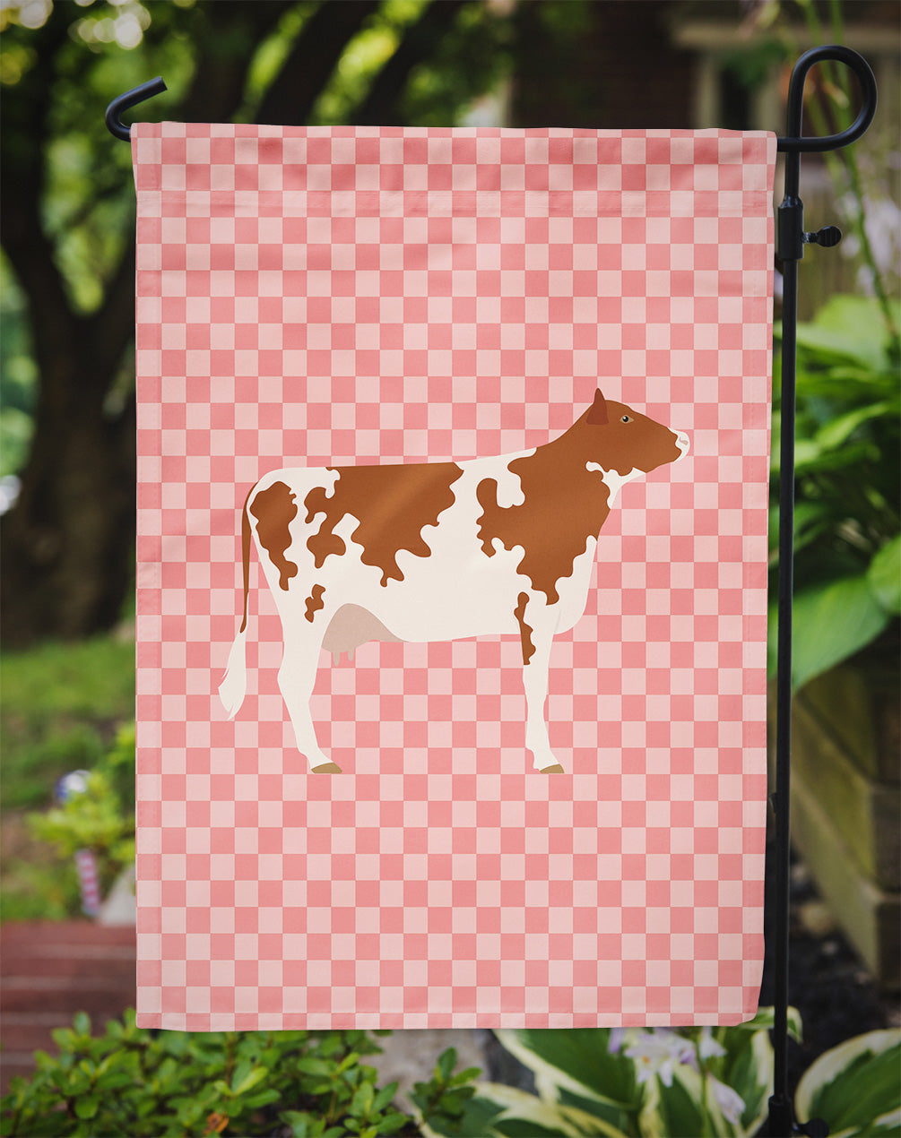 Ayrshire Cow Pink Check Garden Flag Mailbox Decorative Yard Banner Outside Patio Artwork for Flower Beds, Garden Size, Multicolor