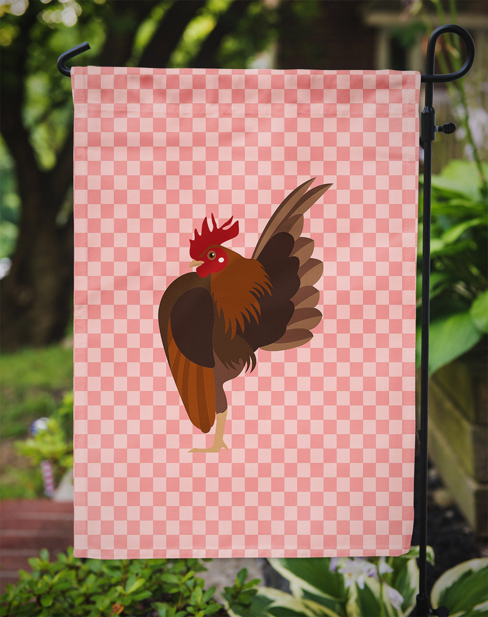 Malaysian Serama Chicken Pink Check Garden Flag Mailbox Decorative Yard Banner Outside Patio Artwork for Flower Beds, Garden Size, Multicolor