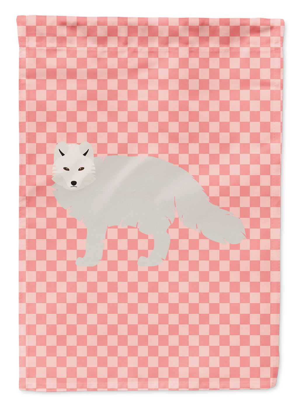 White Arctic Fox Pink Check Garden Flag Mailbox Decorative Yard Banner Outside Patio Artwork for Flower Beds, Garden Size, Multicolor